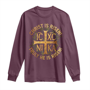 Orthodox Easter Christian Long Sleeve Shirt Christ Is Risen He Is Risen Greek NIKA Cross TS11 Maroon Print Your Wear
