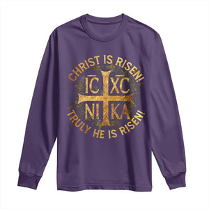 Orthodox Easter Christian Long Sleeve Shirt Christ Is Risen He Is Risen Greek NIKA Cross TS11 Purple Print Your Wear