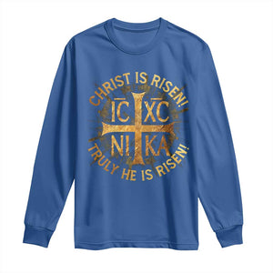 Orthodox Easter Christian Long Sleeve Shirt Christ Is Risen He Is Risen Greek NIKA Cross TS11 Royal Blue Print Your Wear