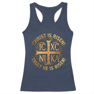 Orthodox Easter Christian Racerback Tank Top Christ Is Risen He Is Risen Greek NIKA Cross TS11 Navy Print Your Wear