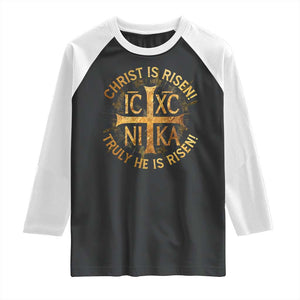 Orthodox Easter Christian Raglan Shirt Christ Is Risen He Is Risen Greek NIKA Cross TS11 Black White Print Your Wear