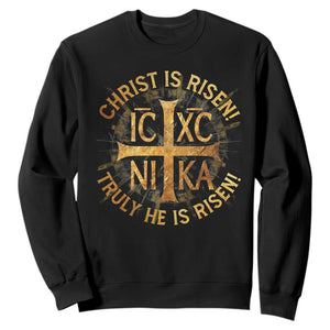 Orthodox Easter Christian Sweatshirt Christ Is Risen He Is Risen Greek NIKA Cross TS11 Black Print Your Wear
