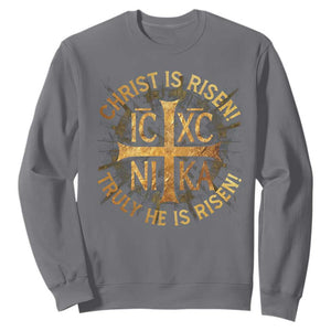 Orthodox Easter Christian Sweatshirt Christ Is Risen He Is Risen Greek NIKA Cross TS11 Charcoal Print Your Wear