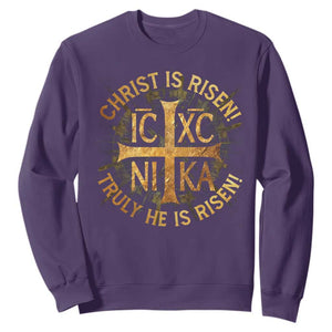 Orthodox Easter Christian Sweatshirt Christ Is Risen He Is Risen Greek NIKA Cross TS11 Purple Print Your Wear