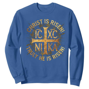 Orthodox Easter Christian Sweatshirt Christ Is Risen He Is Risen Greek NIKA Cross TS11 Royal Blue Print Your Wear