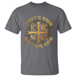 Orthodox Easter Christian T Shirt Christ Is Risen He Is Risen Greek NIKA Cross TS11 Charcoal Print Your Wear