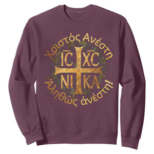 Orthodox Easter Christian Sweatshirt Christ Is Risen Truly He Is Risen NIKA Cross TS11 Maroon Print Your Wear