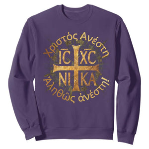 Orthodox Easter Christian Sweatshirt Christ Is Risen Truly He Is Risen NIKA Cross TS11 Purple Print Your Wear