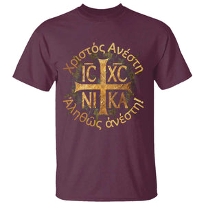 Orthodox Easter Christian T Shirt Christ Is Risen Truly He Is Risen NIKA Cross TS11 Maroon Print Your Wear