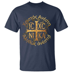 Orthodox Easter Christian T Shirt Christ Is Risen Truly He Is Risen NIKA Cross TS11 Navy Print Your Wear