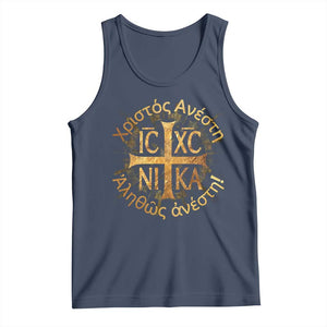 Orthodox Easter Christian Tank Top Christ Is Risen Truly He Is Risen NIKA Cross TS11 Navy Print Your Wear