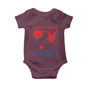 Iran Forgot Our President Has 34 Felonies Baby Onesie Vintage USA Red Wave Map TS11 Maroon Print Your Wear
