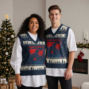 Iran Forgot Our President Has 34 Felonies V-Neck Knit Sweater Vest Vintage USA Red Wave Map TS11 Navy Beige Print Your Wear