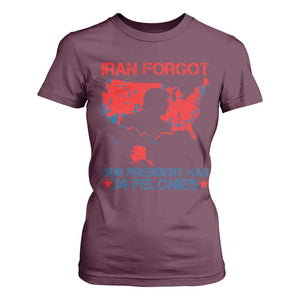 Iran Forgot Our President Has 34 Felonies T Shirt For Women Vintage USA Red Wave Map TS11 Maroon Print Your Wear