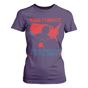 Iran Forgot Our President Has 34 Felonies T Shirt For Women Vintage USA Red Wave Map TS11 Purple Print Your Wear