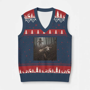 Christian Biblical Parable Of Lost Sheep Scene V-Neck Knit Sweater Vest Funny Photo TS11 Navy Red Print Your Wear