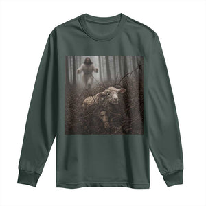 Christian Biblical Parable Of Lost Sheep Scene Long Sleeve Shirt Funny Photo TS11 Dark Forest Green Print Your Wear