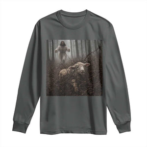 Christian Biblical Parable Of Lost Sheep Scene Long Sleeve Shirt Funny Photo TS11 Dark Heather Print Your Wear