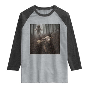 Christian Biblical Parable Of Lost Sheep Scene Raglan Shirt Funny Photo TS11 Heather Gray Heather Charcoal Print Your Wear