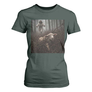 Christian Biblical Parable Of Lost Sheep Scene T Shirt For Women Funny Photo TS11 Dark Forest Green Print Your Wear