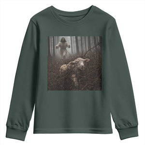 Christian Biblical Parable Of Lost Sheep Scene Youth Sweatshirt Funny Photo TS11 Dark Forest Green Print Your Wear