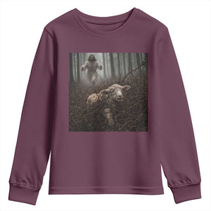 Christian Biblical Parable Of Lost Sheep Scene Youth Sweatshirt Funny Photo TS11 Maroon Print Your Wear