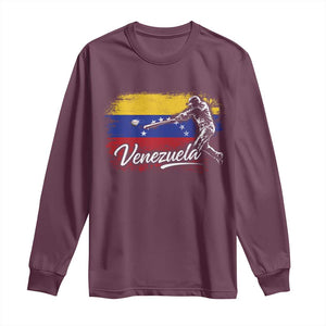 Venezuela Baseball Batter Venezuelan Sport Fan Long Sleeve Shirt TS11 Maroon Print Your Wear