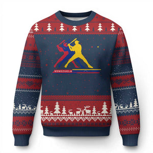 Baseball Venezuela Sport Fan Venezuelan Flag Batter Player Ugly Christmas Sweater TS11 Navy Red Print Your Wear
