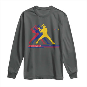 Baseball Venezuela Sport Fan Venezuelan Flag Batter Player Long Sleeve Shirt TS11 Dark Heather Print Your Wear