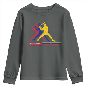 Baseball Venezuela Sport Fan Venezuelan Flag Batter Player Youth Sweatshirt TS11 Dark Heather Print Your Wear