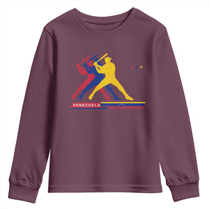 Baseball Venezuela Sport Fan Venezuelan Flag Batter Player Youth Sweatshirt TS11 Maroon Print Your Wear