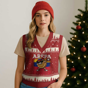 Funny Arepa Power Venezuela Baseball Lover V-Neck Knit Sweater Vest Cute Dabbing Arepa TS11 Red Beige Print Your Wear