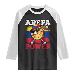 Funny Arepa Power Venezuela Baseball Lover Raglan Shirt Cute Dabbing Arepa TS11 Black White Print Your Wear