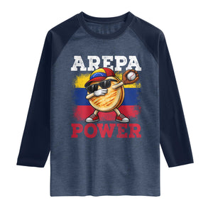 Funny Arepa Power Venezuela Baseball Lover Raglan Shirt Cute Dabbing Arepa TS11 Heather Denim Navy Print Your Wear