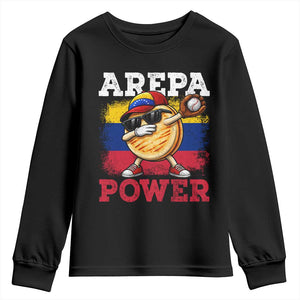 Funny Arepa Power Venezuela Baseball Lover Youth Sweatshirt Cute Dabbing Arepa TS11 Black Print Your Wear