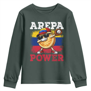 Funny Arepa Power Venezuela Baseball Lover Youth Sweatshirt Cute Dabbing Arepa TS11 Dark Forest Green Print Your Wear