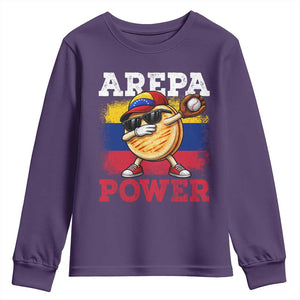 Funny Arepa Power Venezuela Baseball Lover Youth Sweatshirt Cute Dabbing Arepa TS11 Purple Print Your Wear