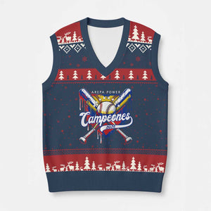 Venezuela Campeones Baseball Championship 2026 V-Neck Knit Sweater Vest Home Plate Drip TS11 Navy Red Print Your Wear