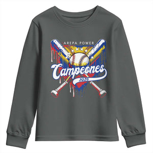 Venezuela Campeones Baseball Championship 2026 Youth Sweatshirt Home Plate Drip TS11 Dark Heather Print Your Wear
