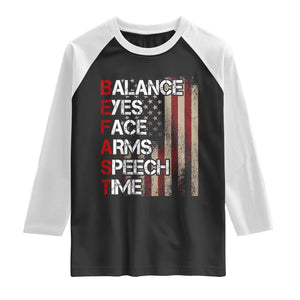 Stroke Awareness Raglan Shirt BEFAST Stroke Symptoms Vintage American Flag TS11 Black White Print Your Wear