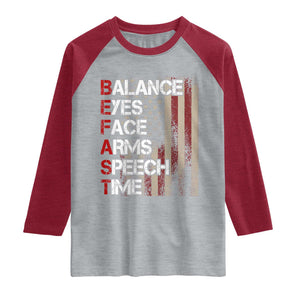 Stroke Awareness Raglan Shirt BEFAST Stroke Symptoms Vintage American Flag TS11 Heather Gray Heather Red Print Your Wear