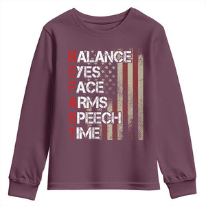 Stroke Awareness Youth Sweatshirt BEFAST Stroke Symptoms Vintage American Flag TS11 Maroon Print Your Wear
