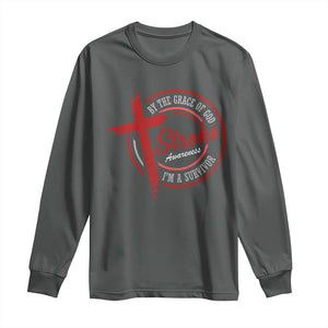 By The Grace Of God I'm A Survivor Stroke Awareness Long Sleeve Shirt TS11 Dark Heather Print Your Wear