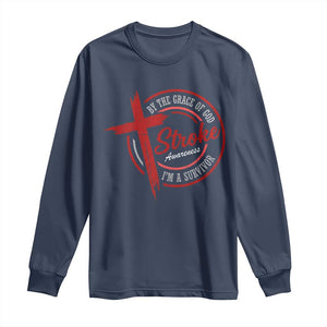 By The Grace Of God I'm A Survivor Stroke Awareness Long Sleeve Shirt TS11 Navy Print Your Wear