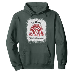 In May We Wear Red Stroke Awareness Hoodie Bleach Effect TS11 Dark Forest Green Print Your Wear