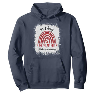 In May We Wear Red Stroke Awareness Hoodie Bleach Effect TS11 Navy Print Your Wear