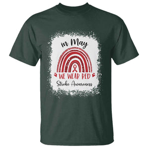 In May We Wear Red Stroke Awareness T Shirt Bleach Effect TS11 Dark Forest Green Print Your Wear
