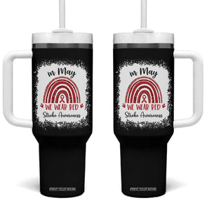 In May We Wear Red Stroke Awareness Tumbler With Handle Bleach Effect TS11 One Size: 40 oz Black Print Your Wear