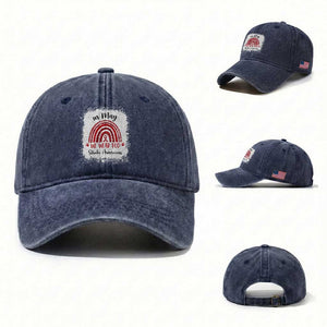 In May We Wear Red Stroke Awareness Washed Cotton Baseball Cap Bleach Effect TS11 Washed Cap Universal Fit Navy Print Your Wear