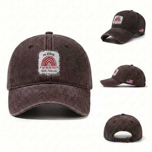In May We Wear Red Stroke Awareness Washed Cotton Baseball Cap Bleach Effect TS11 Washed Cap Universal Fit Dark Brown Print Your Wear
